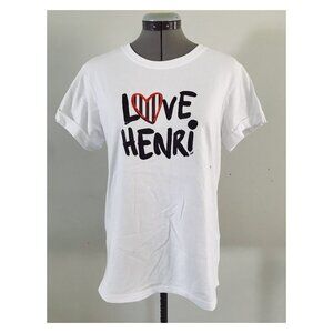 Love Henri Sz S/M Henri Bendel Logo Brand Heart Tee Rolled Sleeve Cotton Knit
